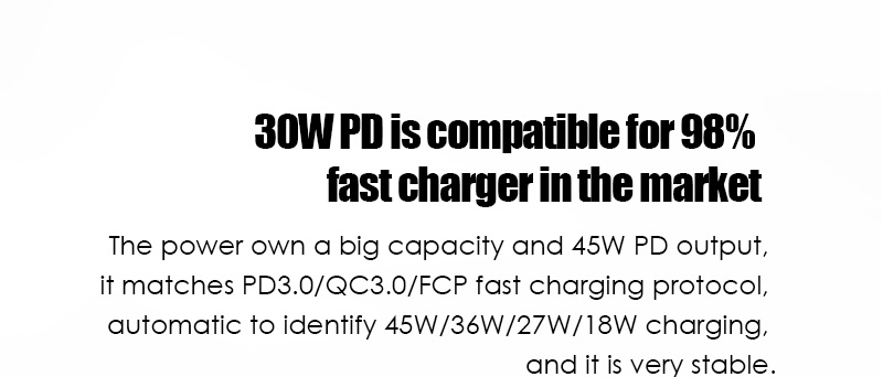 30W PD は、市場の 98% 急速充電器と互換性があります