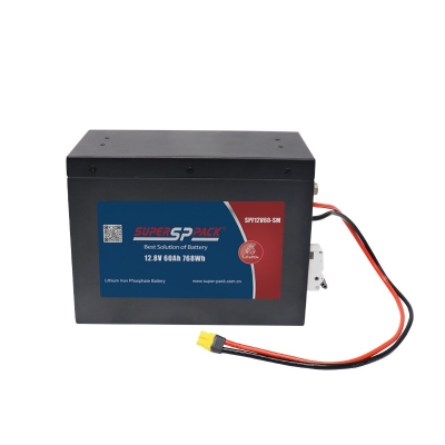 12.8V 60Ah lithium battery front view with M8 terminals